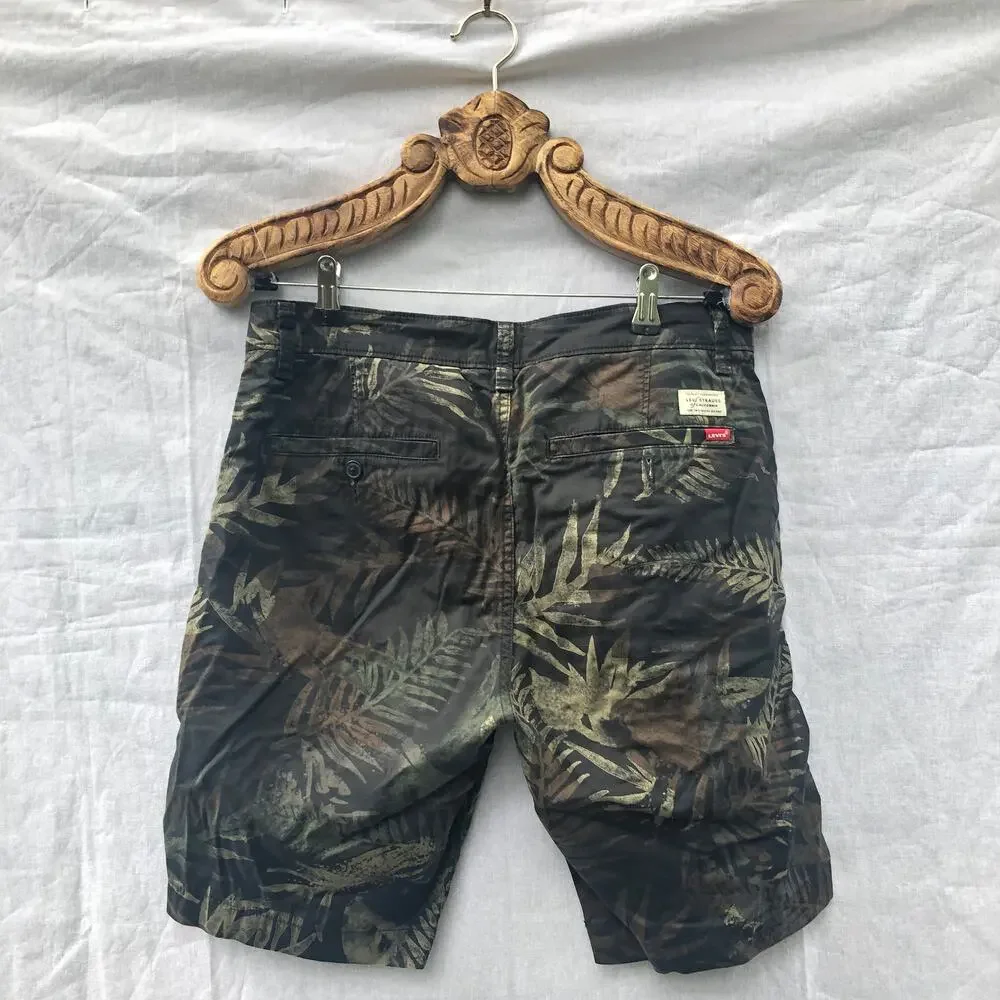 Levi Shorts Leaf Print Camo Color Chino Casual Summer Cotton Stretch 32
